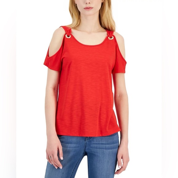 Nine West Drapey Cold-Shoulder Top - Picture 1 of 12